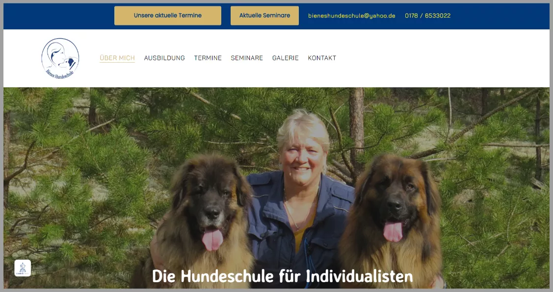 Screenshot Startseite Bieneshundeschule.de